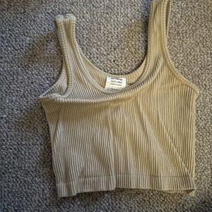 Ribbed Scoop Neck Tank Top - Beige